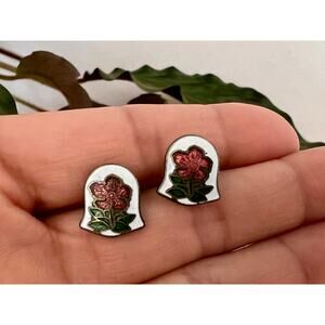 Vintage Bell-Shaped Floral Enamel Stud Earrings